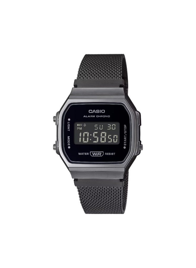 Casio A168WEMB‑1BDF Unisex Digital Watch – Black Ion‑Plated Case & Mesh Strap, 7‑Year Battery - Image 1