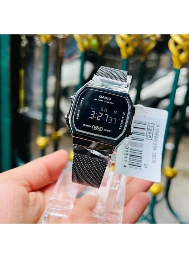 Casio A168WEMB‑1BDF Unisex Digital Watch – Black Ion‑Plated Case & Mesh Strap, 7‑Year Battery - Image 4