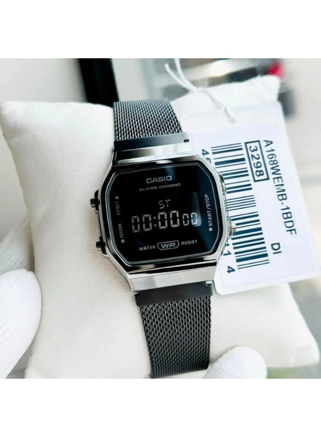 Casio A168WEMB‑1BDF Unisex Digital Watch – Black Ion‑Plated Case & Mesh Strap, 7‑Year Battery - Image 3