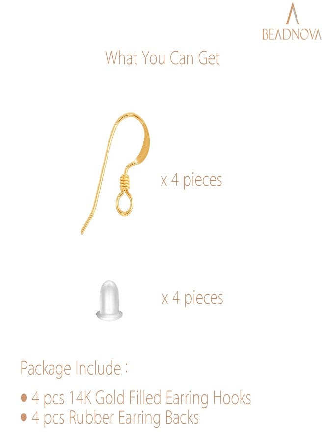 بينوفا مجموعة خطافات أقراط BEADNOVA مكونة من 4 قطع مطلية بالذهب عيار 14 قيراطًا مع ظهر مطاطي وخطاف سلك الأذن لصنع المجوهرات ومستلزمات عمود الأذن بنفسك (4 قطع من أسلاك الأذن و4 قطع من الظهر) - Image 3