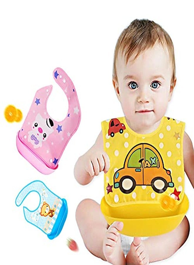 Ess Cubes Enterprise Cartoon Animal Adjustable Strap Waterproof Reusable Silicone Baby/Toddlers girl boys Bibs Apron for Lunch Feeding Babies eating detachable saliva pocket Tray/Food Catcher Mix Color (6) - Image 3