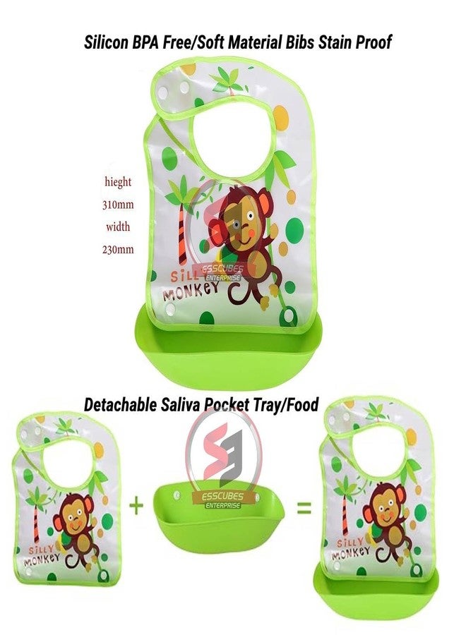 Ess Cubes Enterprise Cartoon Animal Adjustable Strap Waterproof Reusable Silicone Baby/Toddlers girl boys Bibs Apron for Lunch Feeding Babies eating detachable saliva pocket Tray/Food Catcher Mix Color (6) - Image 2