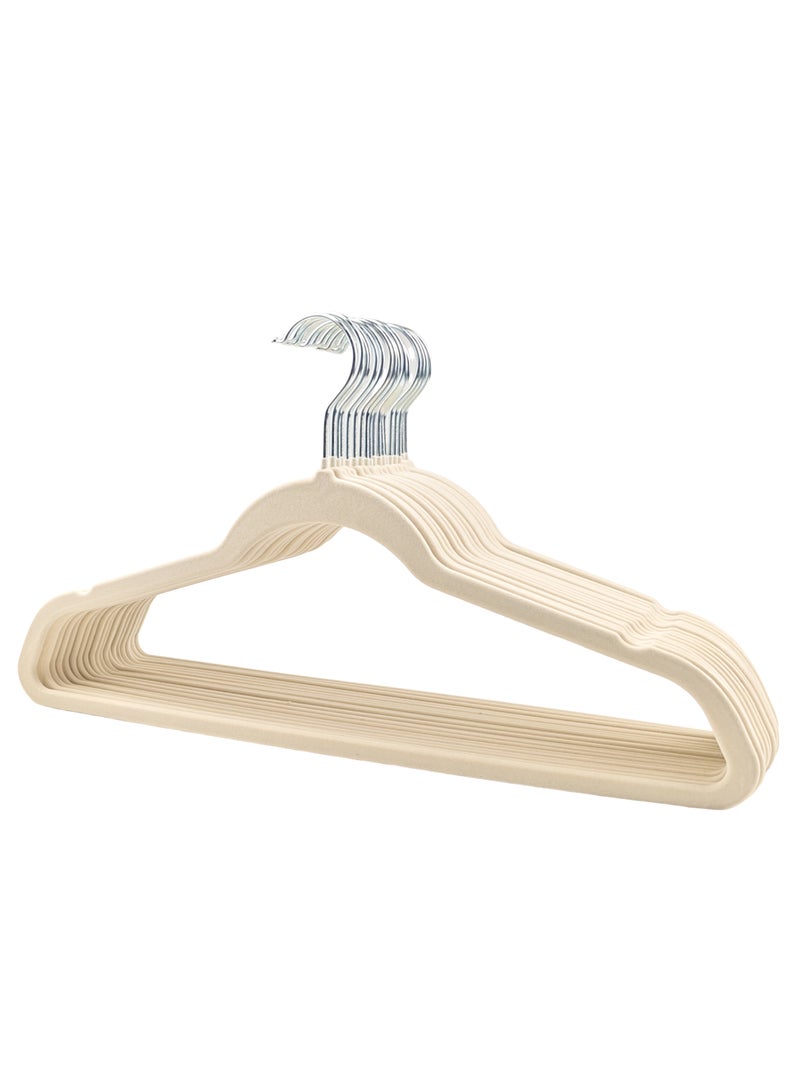 Noon East 20 Piece Non-Slip Ultra Slim Velvet Hanger, Set Made In Sturdy Material For Closet Organization in Light Beige, 44.5x23.5cm - Image 1