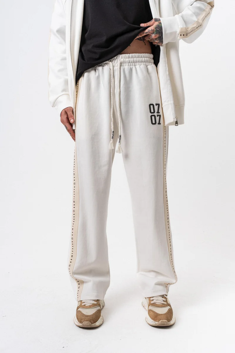RESPIRE Men's 7 Striped Winter Doubleface Baggy Sweatpants Ecru
