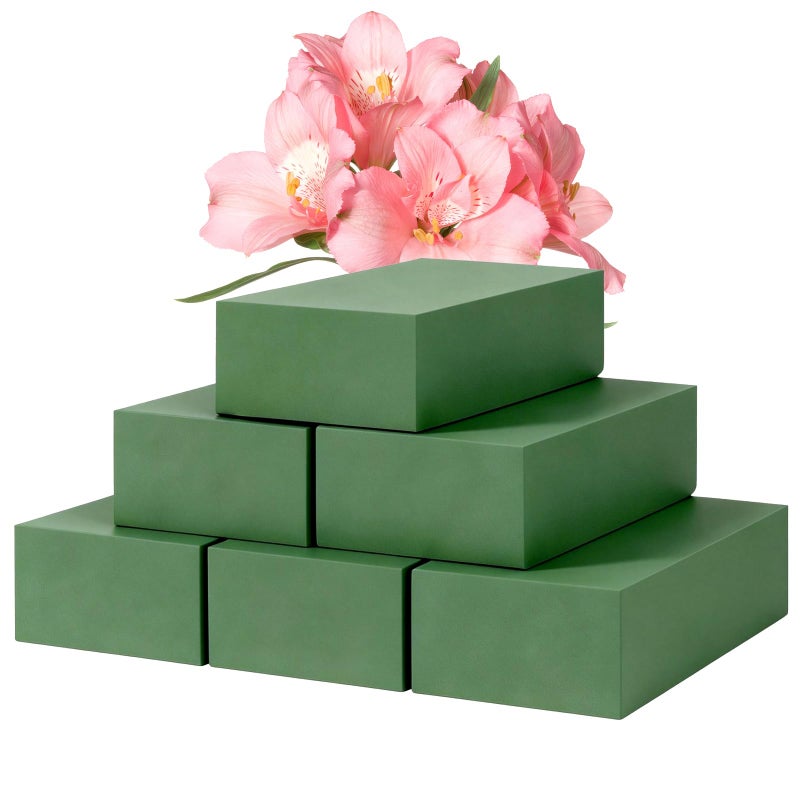 Mkobon 6 Pack Floral Foam Blocks, Green Plant Dry & Wet Flower Arrangement Foam, Styrofoam Block for Fresh and Artificial Flowers, Decor Supplies for Wedding, Home, Garden (5.5"L x 3.1"W x 1.6"H) - Image 1