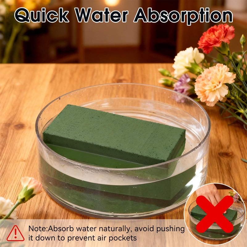 Mkobon 6 Pack Floral Foam Blocks, Green Plant Dry & Wet Flower Arrangement Foam, Styrofoam Block for Fresh and Artificial Flowers, Decor Supplies for Wedding, Home, Garden (5.5"L x 3.1"W x 1.6"H) - Image 3