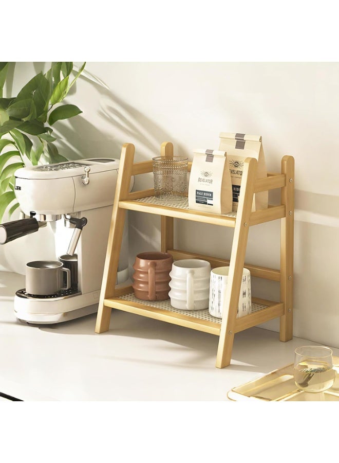 KITCHENOO Kitcheno Narrow Tabletop Cup Holder, Tea & Coffee Station Organizer, Bamboo Matcha Holder, Cup Display Rack, Spice Storage Rack for Kitchen Cabinet, 2-Tier S - Image 1