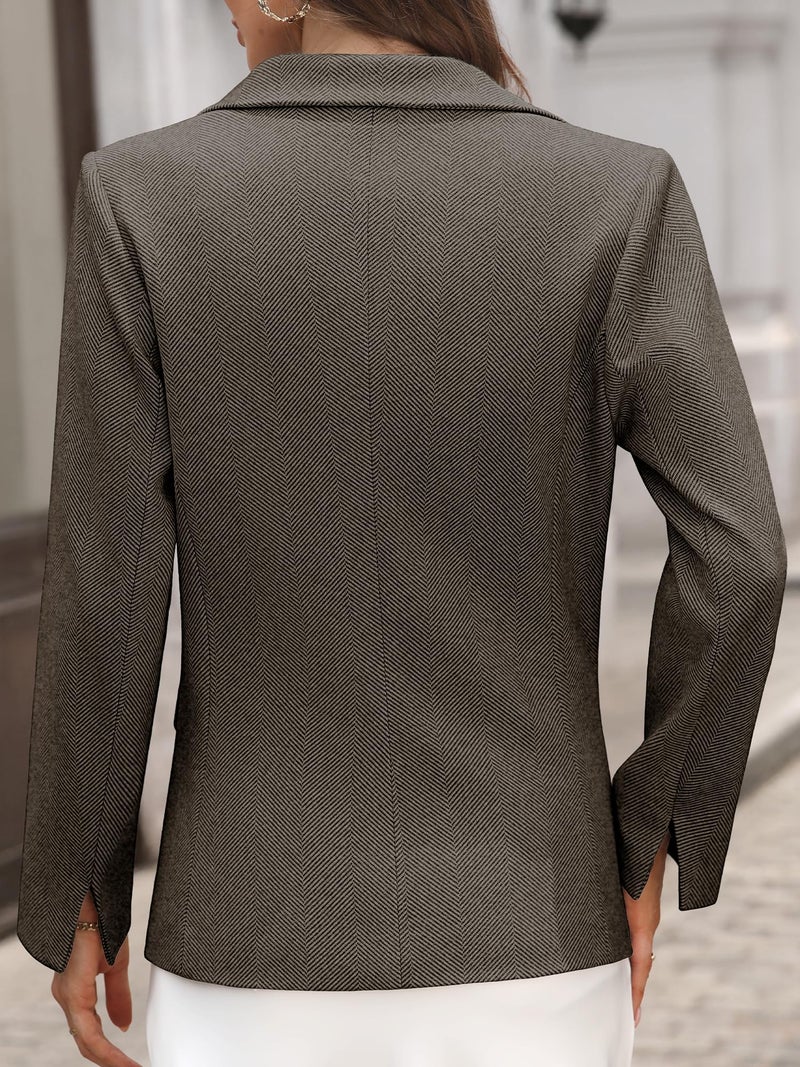 ELLEVEN Womens Business Casual Herringbone Tweed Blazers 2 Button Jackets Slim Fit Lightweight Long Sleeve Suit Work Office Blazer with Pockets Dressy Trendy Outfits Fall Winter Brown X-Large - Image 2