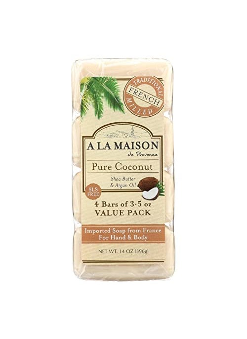 A La Maison A LA MAISON Pure Coconut Bar Soap - Triple French Milled Unscented Natural Moisturizing Hand Soap Bar (4 Bars of Soap, 3.5 oz) 