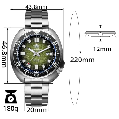 ADDIESDIVE Luxury Divers Watches for Men Date Display 200 M Waterproof Synthetic Sapphire BGW9 Super Luminous Green Dress Watch Men - Image 2