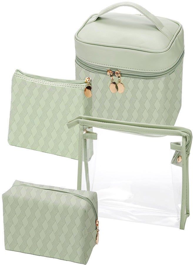 Hedume مجموعة هيدوم من 4 حقائب مكياج، مجموعة حقائب تجميل مقاومة للماء، حقيبة تجميل جلدية محمولة للسفر، حقيبة تخزين متعددة الوظائف للمكياج، الفرش، مستلزمات الحمام والإكسسوارات - Image 1