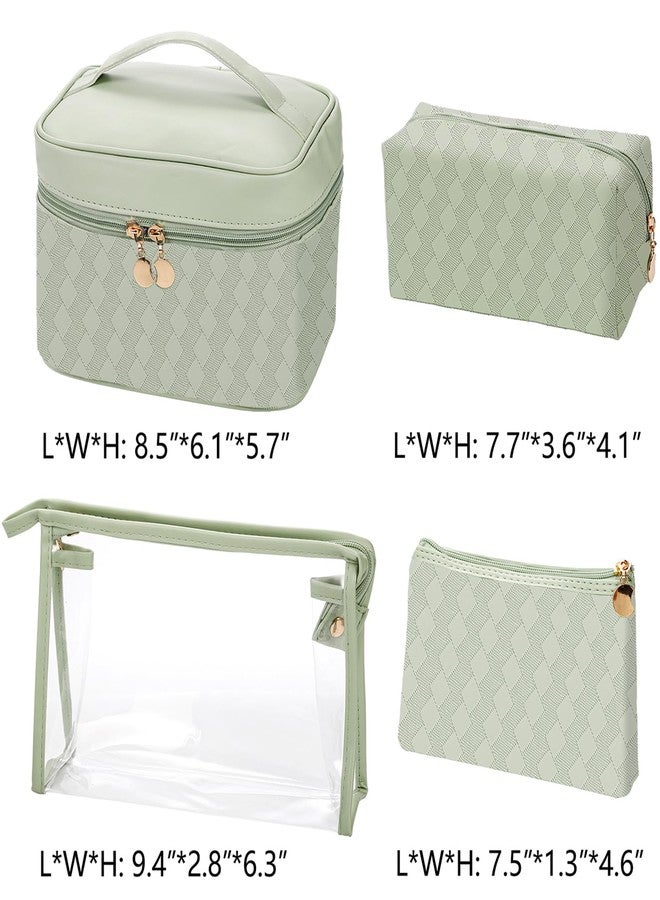 Hedume مجموعة هيدوم من 4 حقائب مكياج، مجموعة حقائب تجميل مقاومة للماء، حقيبة تجميل جلدية محمولة للسفر، حقيبة تخزين متعددة الوظائف للمكياج، الفرش، مستلزمات الحمام والإكسسوارات - Image 2