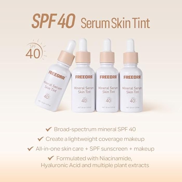 FREEORR Skin Tint with SPF 40,24HR Tinted Mineral Sunscreen Serum with Zinc Oxide,Multi-use Tinted SPF Serum Foundation,Long Lasting Full Coverage Buildable Foundation-Classic Ivory, 1 Fl Oz - Image 4