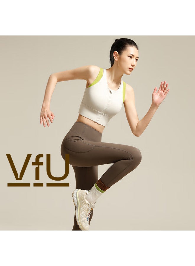 Vfu Women's Sports Bra Front Zipper High-impact Shockproof Running Fitness Yoga Tank Top Gray Green M - Image 1