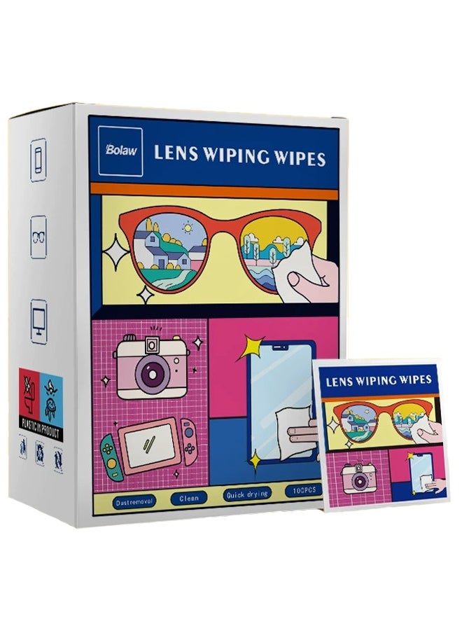 GECLL 100 Pack Lens Wipes for Eyeglasses Pre-Moistened, Individually Wrapped Streak-Free Cleaning for EyeGlasses、Laptop Screens & Camera Lens, Glasses Cleaning Wipe Bulk, Sunglasses & Phone Wipe  - Image 1
