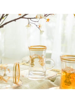 DANUBE HOME Jannat 12-Piece Istikan Set 110Ml Traditional Turkish Tea Glasses Serve 6 Elegant Design Perfect For Tea Parties Gift Set For Family And Friends  - Image 1