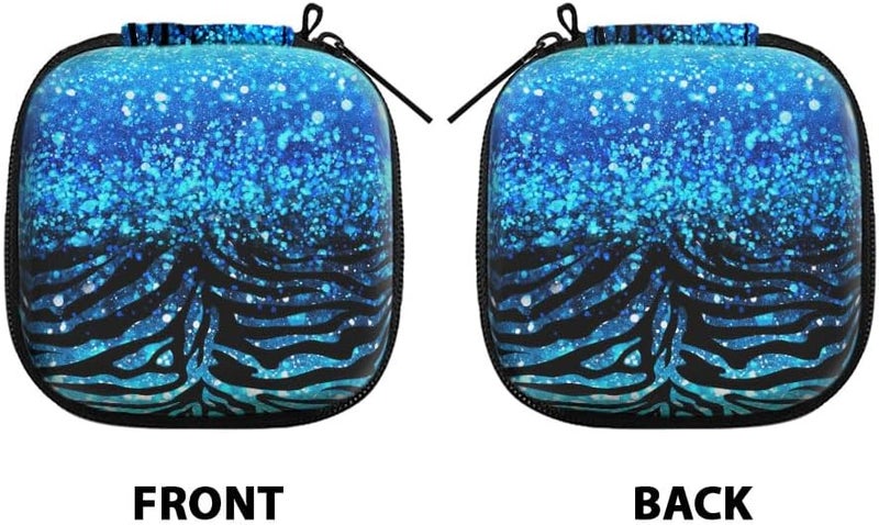 WIRESTER Portable Wireless Headphone Case, Earphone Storage Bag Carrying Case, Earbud Holder with Black Carabiner Compatible with Apple Airpods - Blue Glitter Sparkle with Black Blue Glitter Zebra - Image 1