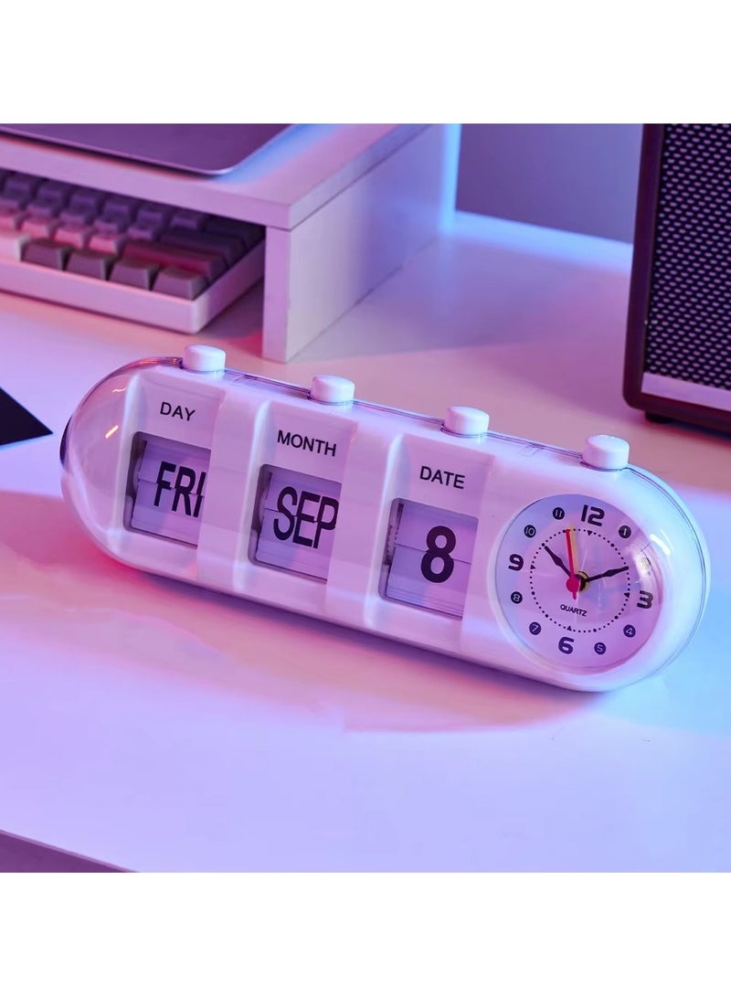 مووبزا ساعة تقويم فليب كلاسيكية مع منبه, أبيض - Image 1