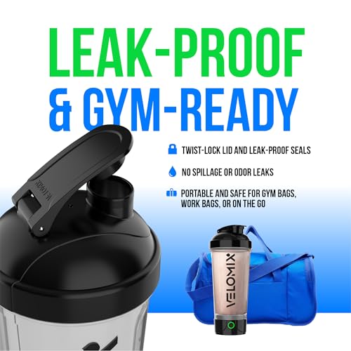 VELOMIX Electric Protein Shaker Bottle - 24 oz | USB-C Rechargeable | Leak Proof Shaker Cups for Protein Shakes | Portable Blender for Shakes and Smoothies (Electric-Transparent) - Image 5
