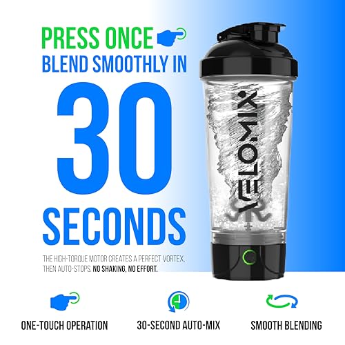 VELOMIX Electric Protein Shaker Bottle - 24 oz | USB-C Rechargeable | Leak Proof Shaker Cups for Protein Shakes | Portable Blender for Shakes and Smoothies (Electric-Transparent) - Image 2
