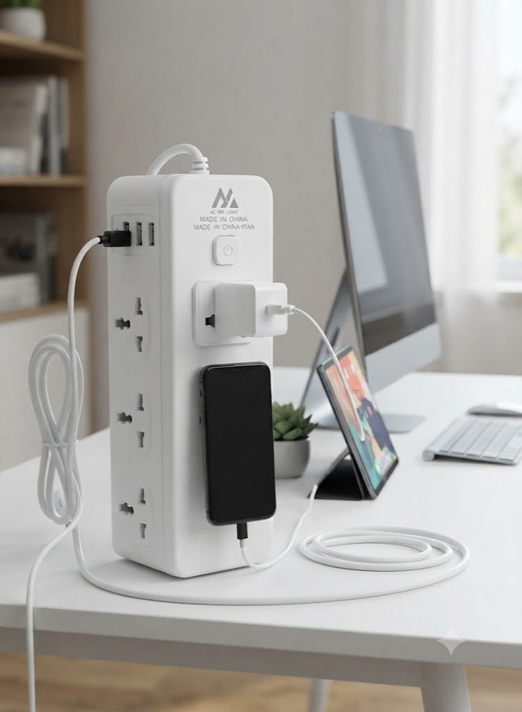 مشترك كهربائي عمودي ذكي متعدد الاستخدامات مزود بمنافذ طاقة وفتحات شحن USB - Image 2