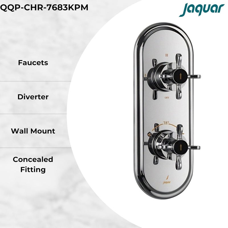 jaquar جاكوار كوينز برايم سلسلة تدفق عادي تركيب مخفي 3 طرق محول كروم QQPCHR7683KPM متوافق مع الجزء المثبت في الجدار ALD683 يباع بشكل منفصل مقبض مختار مثبت على الحائط بدون زر - Image 2