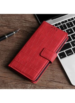 HuHa Case Cover For Realme V3 / Realme Q2i Skin Feel Crocodile Texture Magnetic Leather Phone Case Red 