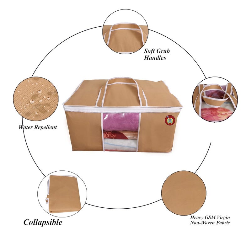 ABBASI Non Woven Pieces Underbed Storage Bag Storage Organizer Blanket Cover pack of 7 Biscuit - Image 2
