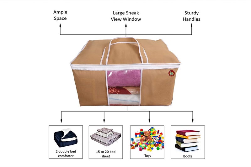 ABBASI Non Woven Pieces Underbed Storage Bag Storage Organizer Blanket Cover pack of 7 Biscuit - Image 5
