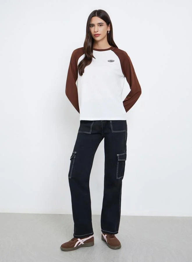 Styli Color Block Raglan Sleeve Long Sleeve T-Shirt