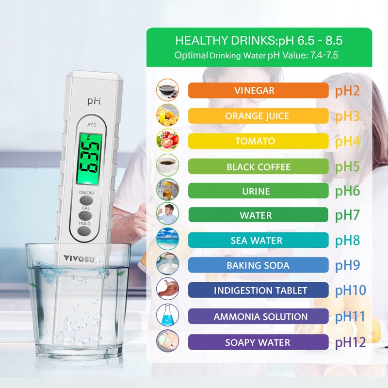 VIVOSUN VIVOSUN PH Meter Digital PH Tester Pen 0.01 High Accuracy Water Quality Tester with 0-14 PH Measurement Range for Hydroponics, Household Drinking, Pool and Aquarium, with ATC, White  - Image 3