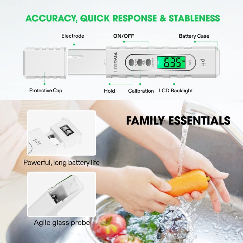 VIVOSUN VIVOSUN PH Meter Digital PH Tester Pen 0.01 High Accuracy Water Quality Tester with 0-14 PH Measurement Range for Hydroponics, Household Drinking, Pool and Aquarium, with ATC, White  - Image 5