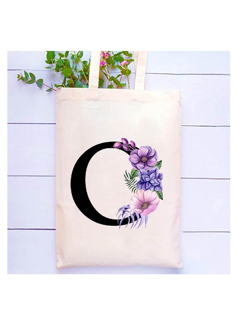 PRINTSHOP4ME Initial Letters Canvas Cotton Tote Bag, Cosmetic Pouch, and Stainless Steel Travel Mug - A Stylish Pack of 3 Combo Set for Girls - Gift for wedding - Gifts for girls - Gift for friends - Image 2