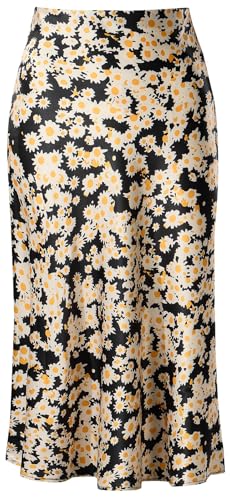 Keasmto Womens Floral Midi Skirt High Waisted Daisy Print Flowers Silk Satin Summer Casual Skirts M - Image 1
