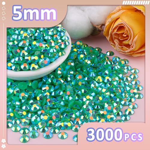 TINKRSTUFF 3000Pcs 5mm Resin Jelly Rhinestones with 1Pcs 10ml B7000 Jewelry Glue for Crafting, Emerald Green AB Flatback Gems, Bedazzling Crystal Bulk for DIY Crafts Clothing Tumblers Shoes Nail Art Fabric - Image 2