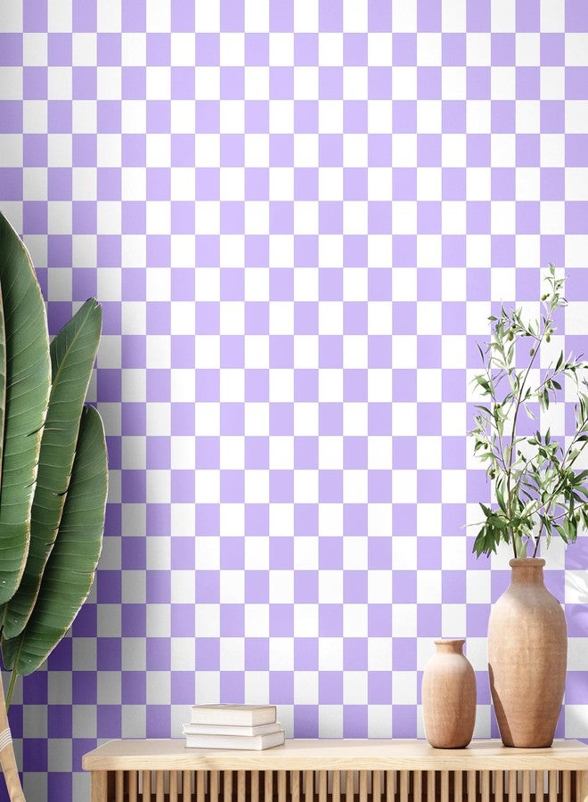 Drydiet Retro Checkered Peel and Stick Wallpaper Funky 70s Removable Vintage Decorative Wallpaper Checkerboard Decor for Bathroom Cabinet(Purple,9.8' X 15.75'') - Image 1