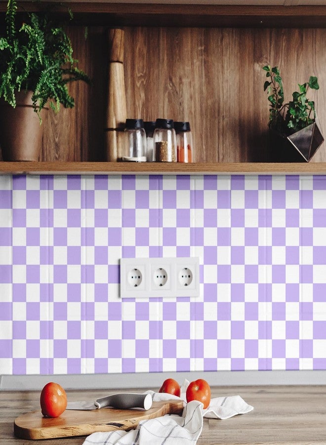 Drydiet Retro Checkered Peel and Stick Wallpaper Funky 70s Removable Vintage Decorative Wallpaper Checkerboard Decor for Bathroom Cabinet(Purple,9.8' X 15.75'') - Image 4