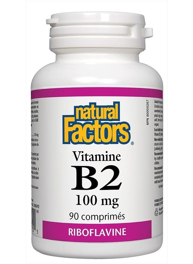 natural Factors - Vitamin B2 Riboflavin 100mg, Support for Energy & Normal Metabolism, 90 Tablets - Image 1