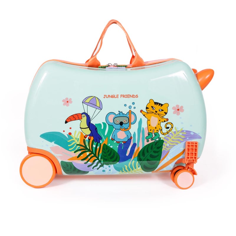 Milk & Moo Kids Rideable Suitcase 18-inch 21L Capacity, 360° Swivel Wheels, 50kg Riding Weight, Durable Carry On Luggage, Spacious and Ergonomic Ride On Luggage Design, Fun and Safe for Children Aged 2-6 Years – Jungle Friends Design - Image 4