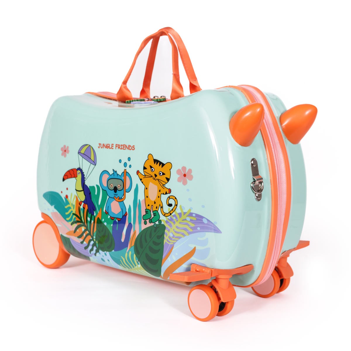 Kids Rideable Suitcase 18-inch 21L Capacity, 360° Swivel Wheels, 50kg Riding Weight, Durable Carry On Luggage, Spacious and Ergonomic Ride On Luggage Design, Fun and Safe for Children Aged 2-6 Years – Jungle Friends Design