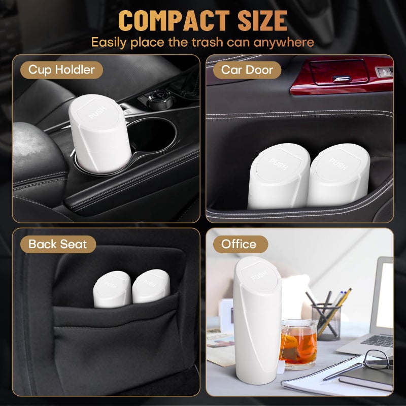 SGLRT Car Trash Can Bin with Lid - Car Garbage Can Cup Holder - White Mini Leakproof Vehicle Trash Garbage Can Bin with 20pcs Trash Bags-Car Organizers and Storage for Front Back Seat Accessories - Image 3