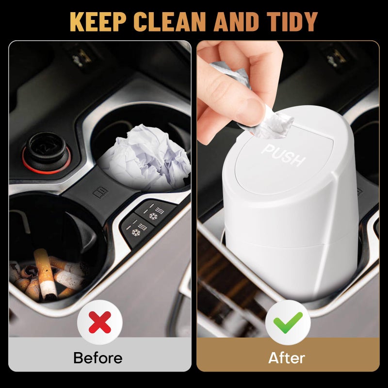 SGLRT Car Trash Can Bin with Lid - Car Garbage Can Cup Holder - White Mini Leakproof Vehicle Trash Garbage Can Bin with 20pcs Trash Bags-Car Organizers and Storage for Front Back Seat Accessories - Image 2