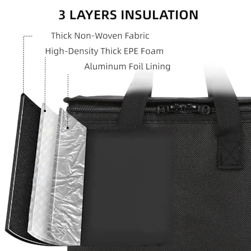 Silanit 19.6" x 19.6" x 5.9" Insulated Pizza Delivery Bag with Zipper Closure, Thermal Food Carrier for Hot & Cold Meals, Reusable Delivery Bag for Catering, Transport & Home Use, Black (1 Pack) - Image 2