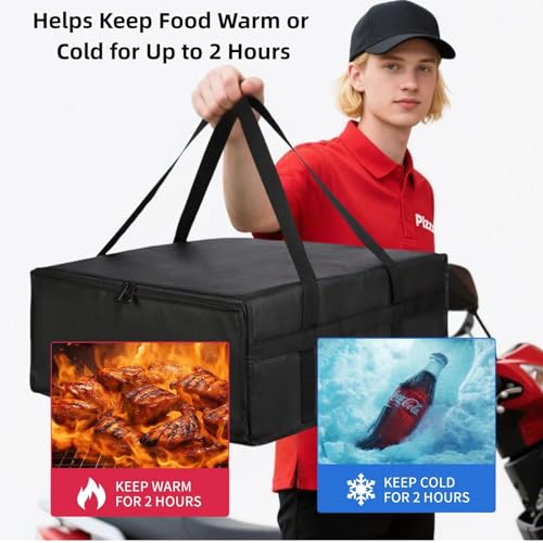 Silanit 19.6" x 19.6" x 5.9" Insulated Pizza Delivery Bag with Zipper Closure, Thermal Food Carrier for Hot & Cold Meals, Reusable Delivery Bag for Catering, Transport & Home Use, Black (1 Pack) - Image 3
