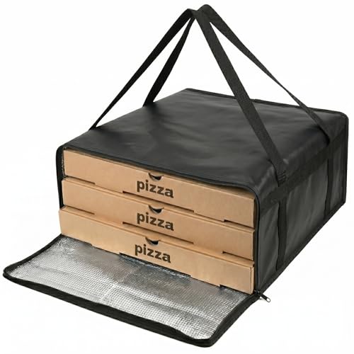 Silanit 19.6" x 19.6" x 5.9" Insulated Pizza Delivery Bag with Zipper Closure, Thermal Food Carrier for Hot & Cold Meals, Reusable Delivery Bag for Catering, Transport & Home Use, Black (1 Pack) - Image 1