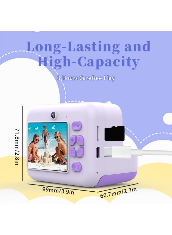 Toy Camera,HD-Retro Instant Print Camera for Kids – Black & White Photo Prints, Built-in Mini Games, Great for Everyday Fun, Travel & Holiday Gifts, Includes 3 Paper Rolls, USB Cable & Lanyard, Purple - Image 4