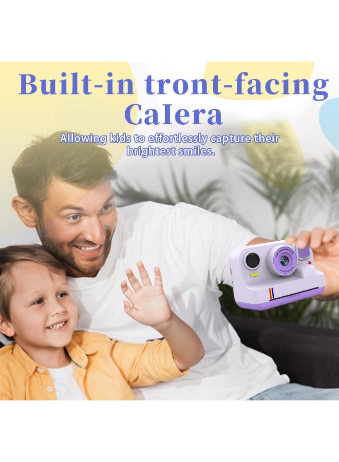 Toy Camera,HD-Retro Instant Print Camera for Kids – Black & White Photo Prints, Built-in Mini Games, Great for Everyday Fun, Travel & Holiday Gifts, Includes 3 Paper Rolls, USB Cable & Lanyard, Purple - Image 3