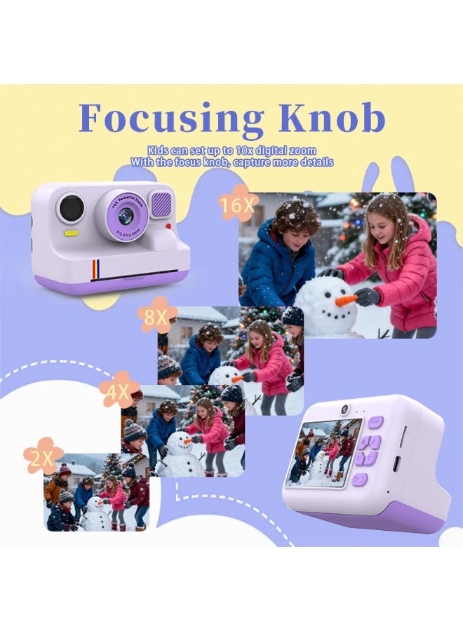 Toy Camera,HD-Retro Instant Print Camera for Kids – Black & White Photo Prints, Built-in Mini Games, Great for Everyday Fun, Travel & Holiday Gifts, Includes 3 Paper Rolls, USB Cable & Lanyard, Purple - Image 2