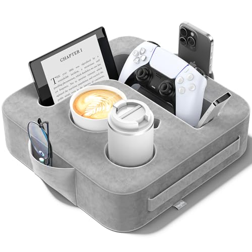 Heyife Couch Cup Holder Pillow Sofa and Bed Caddy for iPad Kindle Switch Game Controller Remotes Phones SmallSized Cup Drink Holder for Couch Bed Desk Car Beach Bathroom Cup Holder - Image 1