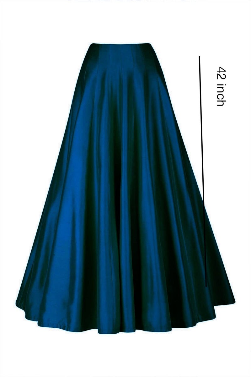 JANAK Girl's Silk Fabric Long Ghera Kali Pattern Skirt (Navy), Free Size - Image 2